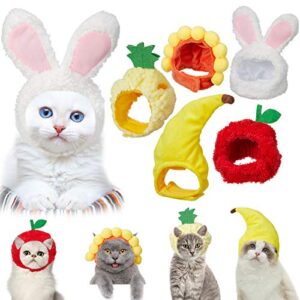 Weewooday 5 Pieces Cat Hat Cat Costume Bunny Hat with Ears Funny Banana Pineapple Cat Hat for Cats and Small Dogs Kitten Puppy Party Costume Accessory Headwear(Cute Style)