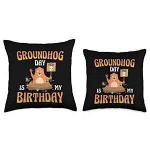 Groundhog Woodchucks Adorable Gifts Groundhog Day February 2nd 2 is My Birthday Throw Pillow, 18x18, Multicolor