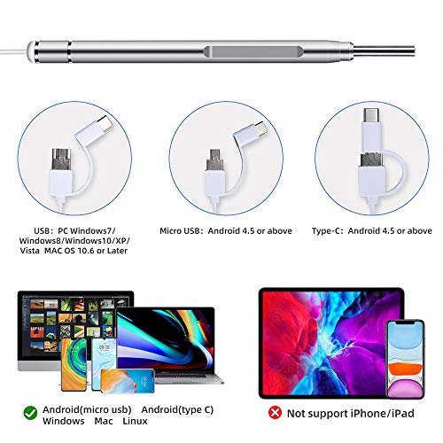 Cainda Otoscope USB Ear Camera, Ear Wax Removal Endoscope with Light for Android Phone Window and Mac PC (Not for iPhone), Digital USB Camera with Ear Cleaning Earwax Removal Tool