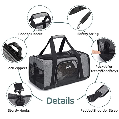 Wakytu TSA Approved Pet Carrier for Small Cats Dogs, Dog Carrier Travel Bag with Adequate Ventilation, 5 Mesh Windows, 3 Entrance, Locking Safety Zippers, Padded Shoulder and Carrying Strap, Small