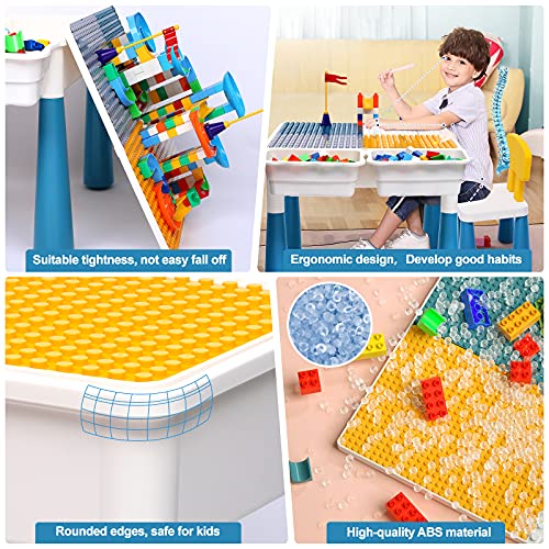 arscniek Toddlers Activity Table 7 in 1 Kids Activity Table and Chair Set with 152Pcs Large Marble Run Building Blocks, Sand/Water Table, Kids Learning Play Table Toys for Girls Boys Toddler Age 3-7