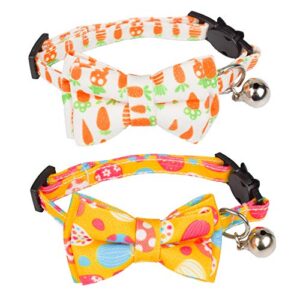 adoggygo 2 pack easter cat collar with bow tie bell, kitten collar breakaway with removable bowtie carrot easter egg pattern collar for cat