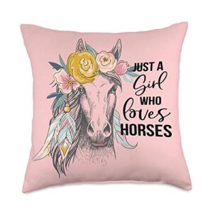 girls horse gifts and shirts by southerngal pretty cowgirl gift for girls who love horses boho western throw pillow, 18x18, multicolor