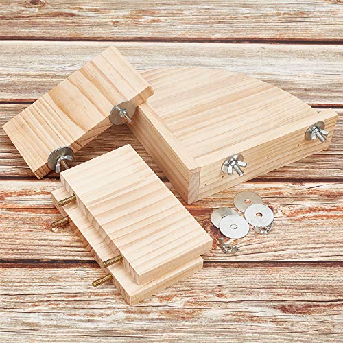 AHANDMAKER 4 Pcs 2 Sizes Wood Pet Cage Platform, Pet Perch Platform Stand, Wood Perch for Small Animals Parrot Gerbil Rat Mouse Chinchilla Hamster Cage Accessories Exercise Toys