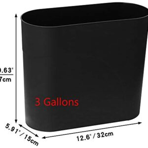 HMQCI Plastic Rectangular Small Trash Can Wastebasket, 3 Gallons, Garbage Container Bin (Black, 5.9"/12.6"/10.6")