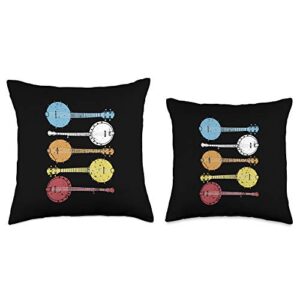 Bluegrass & Banjo Gifts For Men And Women Vintage Banjo Retro Country Music Gifts Women Bluegrass Throw Pillow, 16x16, Multicolor