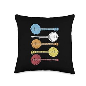 bluegrass & banjo gifts for men and women vintage banjo retro country music gifts women bluegrass throw pillow, 16x16, multicolor