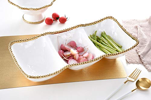 Pampa Bay Porcelain with Titanium Finish 3-Section Serving Tray Platter (Gold)