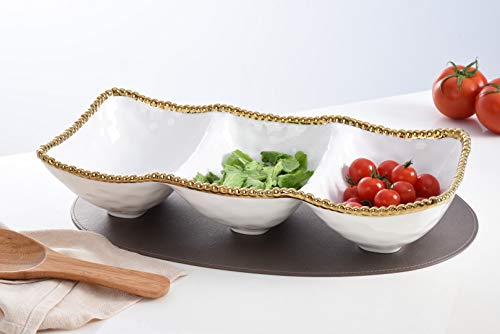 Pampa Bay Porcelain with Titanium Finish 3-Section Serving Tray Platter (Gold)