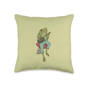 cottagecore aesthetic frog cottagecore cute frog playing banjo on mushroom throw pillow, 16x16, multicolor