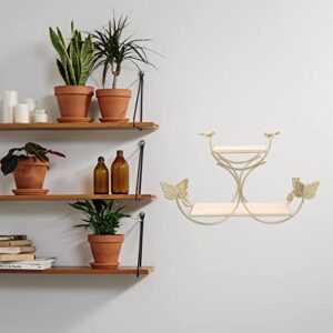 DOITOOL Wall Mounted Floating Shelves Rustic Storage Shelf Spice Rack Shelf Sundries Organizer with Butterfly Figurine for Bathroom Bedroom Living Room Kitchen Golden