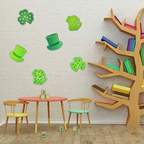 48 Pieces St. Patrick's Day Cut-Outs 5.7 x 5.7 Inch Shamrocks Cut-Outs Hat Beer Mug Decoration with Glue Point Indoor Outdoor Sign Decor Bulletin Board Classroom Irish Saint Patrick's Day Party