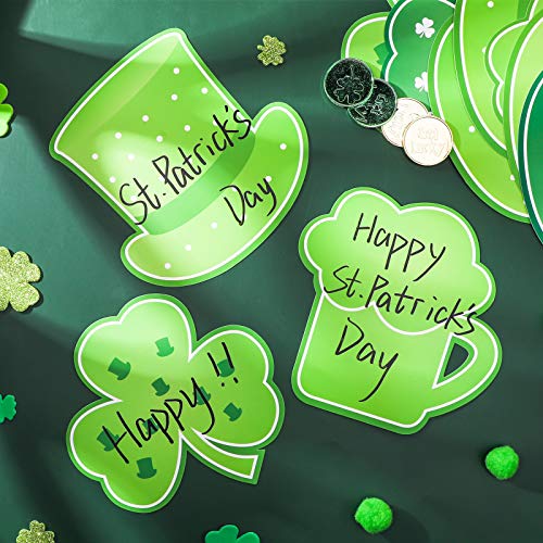 48 Pieces St. Patrick's Day Cut-Outs 5.7 x 5.7 Inch Shamrocks Cut-Outs Hat Beer Mug Decoration with Glue Point Indoor Outdoor Sign Decor Bulletin Board Classroom Irish Saint Patrick's Day Party