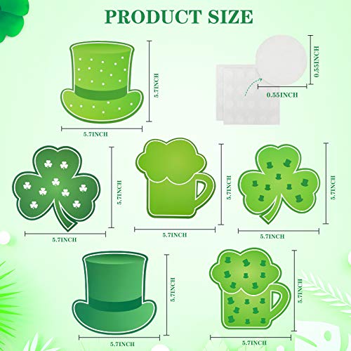 48 Pieces St. Patrick's Day Cut-Outs 5.7 x 5.7 Inch Shamrocks Cut-Outs Hat Beer Mug Decoration with Glue Point Indoor Outdoor Sign Decor Bulletin Board Classroom Irish Saint Patrick's Day Party