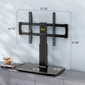 Universal TV Stand for 32-80 Inch LCD/LED/OLED TVs Tabletop TV Stand Base with VESA up to 600x400mm Height Adjustable TV Stand Mount Holds up to 99lbs with Tempered Glass- APTVS07