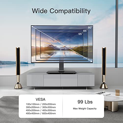 Universal TV Stand for 32-80 Inch LCD/LED/OLED TVs Tabletop TV Stand Base with VESA up to 600x400mm Height Adjustable TV Stand Mount Holds up to 99lbs with Tempered Glass- APTVS07