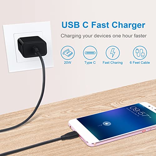 USB C Wall Charger, 20W PD Fast Charging Charger Cable for Samsung Galaxy S23 S22 S21+ S20 FE S10e Note 20 Ultra A14 A21, Google Pixel 7 6 Pro 5 4a 3a 2 XL, Type C Power Delivery USB C to USB C Cord