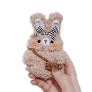 ubest cute soft hand made knit fur fluffy rabbit bunny cartoon animals case animal plush doll compatible with airpods2 airpods cartoon headphones cover for girls brown best gift