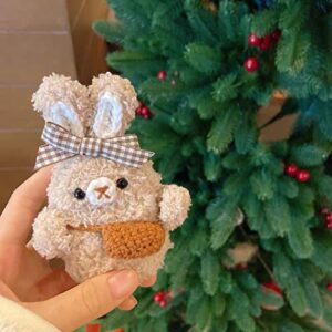 Ubest Cute Soft Hand Made Knit Fur Fluffy Rabbit Bunny Cartoon Animals Case Animal Plush Doll Compatible with Airpods2 Airpods Cartoon Headphones Cover for Girls Brown Best Gift