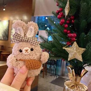 Ubest Cute Soft Hand Made Knit Fur Fluffy Rabbit Bunny Cartoon Animals Case Animal Plush Doll Compatible with Airpods2 Airpods Cartoon Headphones Cover for Girls Brown Best Gift