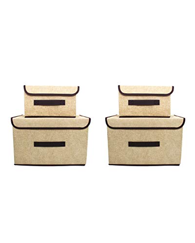 Fabric storage box with Lids 4 pieces beige Fabric Foldable Storage Box Bin with Lids Collapsible Clothes Storage Box Bin Dust proof Closet Storage Box