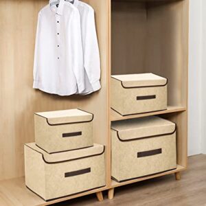 Fabric storage box with Lids 4 pieces beige Fabric Foldable Storage Box Bin with Lids Collapsible Clothes Storage Box Bin Dust proof Closet Storage Box