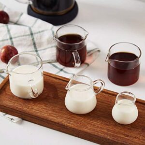 FUYU 2pcs Simple Heat Resistant Transparent Glass Mini Coffee Pot Creamer Pitcher