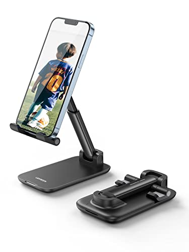 UGREEN Phone Stand Desk Foldable Holder Height Adjustable Cell Phone Cradle Dock Compatible with iPhone 14 Pro 14 Plus 13 Pro Max 12 11 SE XS XR 8 7Plus, Galaxy S23, and All Phones Black