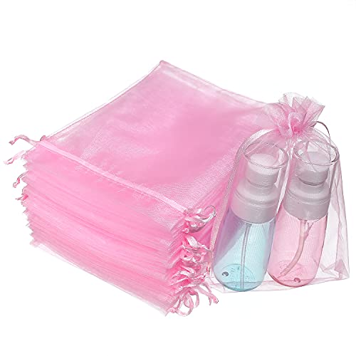 iminoo 50pcs Organza Drawstring Bags, Wedding Favor Bags with Drawstring Premium Jewelry Pouches Party Festival Gift Bags Candy Bags (Pink, 5x7 in)