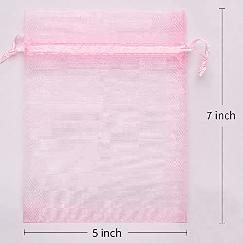 iminoo 50pcs Organza Drawstring Bags, Wedding Favor Bags with Drawstring Premium Jewelry Pouches Party Festival Gift Bags Candy Bags (Pink, 5x7 in)