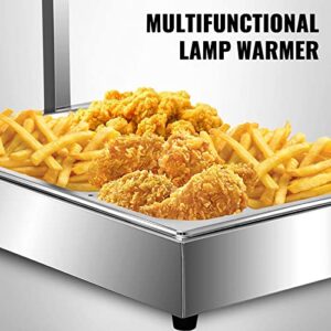 VEVOR 110V French Fry Food Warmer 23" x 13.5", 900W Fry Heat Lamp with Detachable Bent Drain Board Drip Pan, Stainless Steel Food Heat Light 86℉-185℉, Free Standing Fried Chicken Warmer With Light