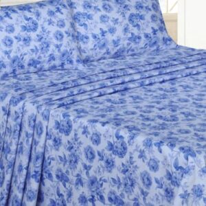 RUVANTI Silky Soft Queen Sheet Set - 4 Pieces Luxury Sheets for Queen Size Bed - All Season Breathable Bed Sheets - 15" Deep Pocket Snug Fit Sheets - Cozy & Comfy Hotel Sheets - Blue Floral