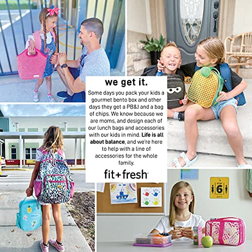 Fit + Fresh DIY Sticker Insulated Lunch Bag, Trendy Kids Lunch Box, Soft Lunch Cooler Bag, Perfect for School, Picnics, Trips & More, Teal