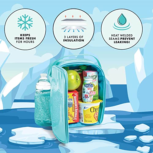 Fit + Fresh DIY Sticker Insulated Lunch Bag, Trendy Kids Lunch Box, Soft Lunch Cooler Bag, Perfect for School, Picnics, Trips & More, Teal