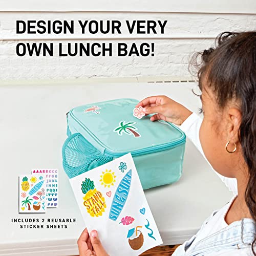 Fit + Fresh DIY Sticker Insulated Lunch Bag, Trendy Kids Lunch Box, Soft Lunch Cooler Bag, Perfect for School, Picnics, Trips & More, Teal