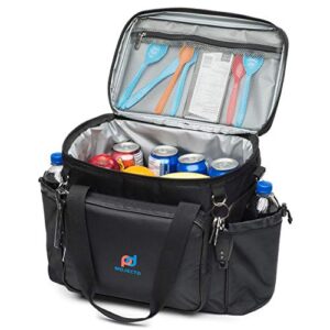 Large Tall Cooler Bag Plus Large Thick Reusable, Long-Lasting, Ice Pack Gel (3 Pack). 1680D Heavy-Duty Polyester, High Density Insulation, Heat-Sealed Liner, Durable Zippers, Metal Buckles.