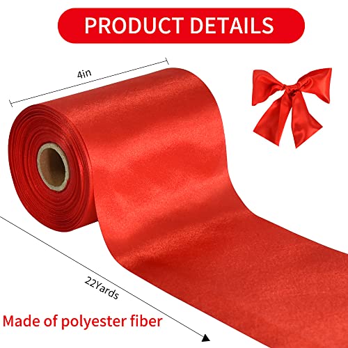 TONIFUL 4 Inch x 22Yards Wide Red Satin Ribbon Solid Fabric Large Ribbon for Cutting Ceremony Kit Grand Opening Chair Sash Table Hair Car Bows Sewing Craft Gift Wrapping Wedding Party Decoration