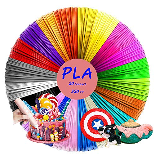 3D Pen Filament Refills 20Colors/320ft - PLA Filament 1.75mm Smooth Printing for Both 3D Printing Pen and 3D Printer - Each Color 16ft