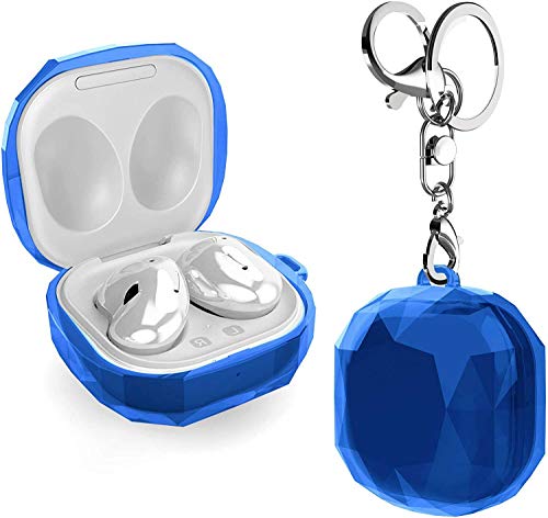 Wongeto Compatible for Samsung Galaxy Buds Live 2020 Case Cover, Hard PC with Diamond Pattern Crystal Case with Keychain for Samsung Galaxy Buds Live 2020 (Clear Bule)