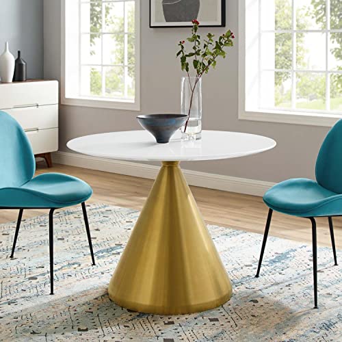 Modway Tupelo Round 40" Dining Table, 40 Inch, Gold White