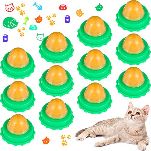 Nuanchu 12 Pieces Cat Snacks Candy Ball Lickable Sugar Ball Edible Catnip Cat Toy Balls Kitten Licking Sweet Ball Cat Treats Candy Ball for Cat Kitten Playing Licking (Green)