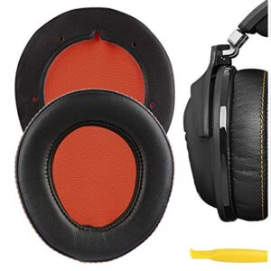 geekria quickfit protein leather replacement ear pads for steelseries 9h headphones earpads, headset ear cushion repair parts (black/orange)