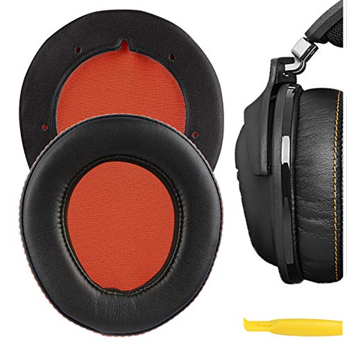 Geekria QuickFit Protein Leather Replacement Ear Pads for Steelseries 9H Headphones Earpads, Headset Ear Cushion Repair Parts (Black/Orange)