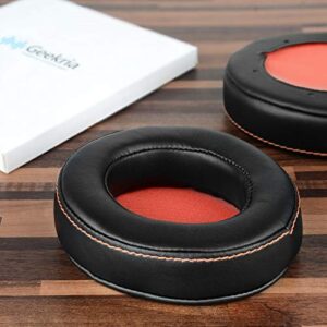 Geekria QuickFit Protein Leather Replacement Ear Pads for Steelseries 9H Headphones Earpads, Headset Ear Cushion Repair Parts (Black/Orange)