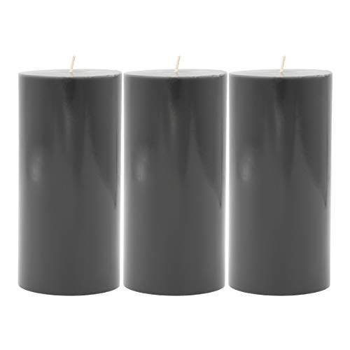 CandleNScent 3x6 Grey Pillar Candles Hand Poured Unscented (Pack of 3)