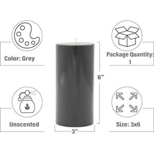 CandleNScent 3x6 Grey Pillar Candles Hand Poured Unscented (Pack of 3)