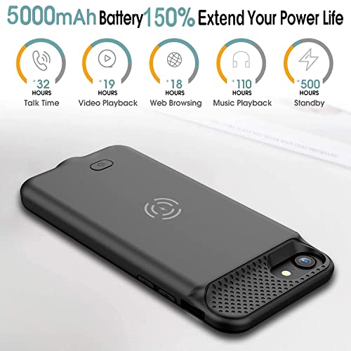 GIN FOXI Wireless Battery Case for iPhone 8/7/6s/6/SE 2020/SE 2022, Slim 5000mAh QI Wireless Charging Battery Case Protective Rechargeable Battery Charging Case for iPhone SE/8/7/6s/6-4.7"