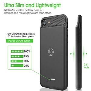 GIN FOXI Wireless Battery Case for iPhone 8/7/6s/6/SE 2020/SE 2022, Slim 5000mAh QI Wireless Charging Battery Case Protective Rechargeable Battery Charging Case for iPhone SE/8/7/6s/6-4.7"