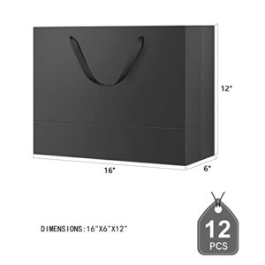 JINMING 12 Extra Large Gift Bags 16x6x12 Inches, Matte Black Gift Bags, Premium Gift Bags with Handles for All Occasions