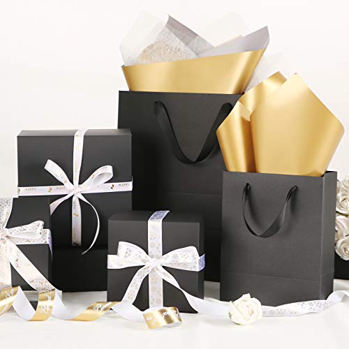 JINMING 12 Extra Large Gift Bags 16x6x12 Inches, Matte Black Gift Bags, Premium Gift Bags with Handles for All Occasions